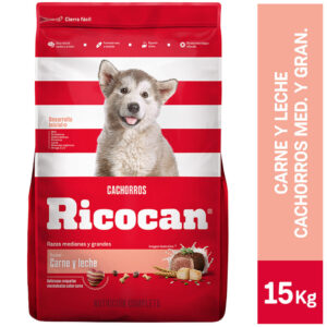 Ricocan - 𝗖𝗔𝗖𝗛𝗢𝗥𝗥𝗢 - R. Med y Grande - Carne y Leche 15 Kg - RICM15