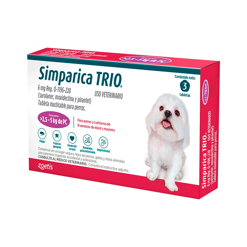 Simparica TRIO 3 mg - Caja x 3 unidades - Perros de 1.3 a 2.5 kg - ST0